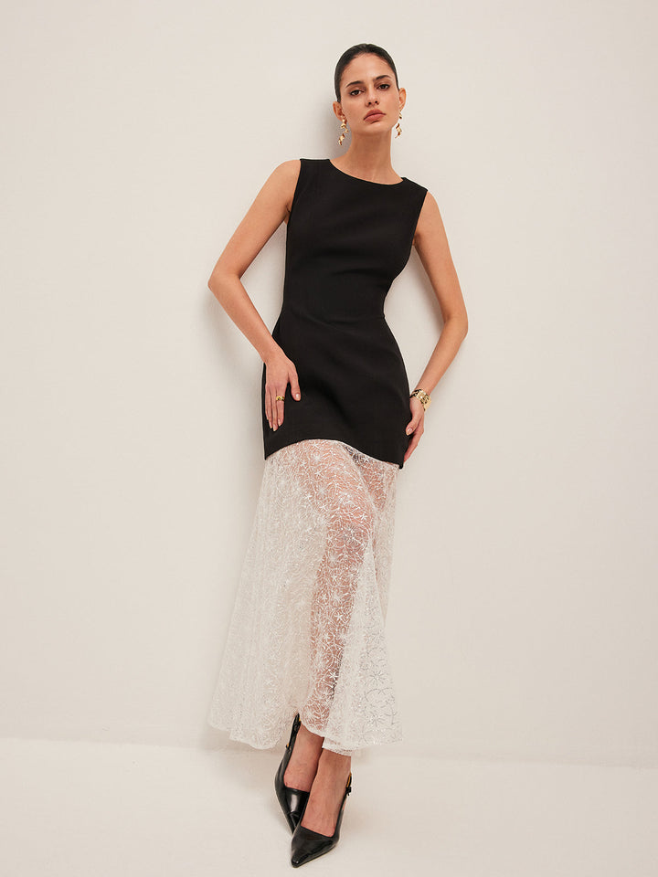 Sheer Lace Panel Sleeveless Dress  Liora Lane Boutique Dresses
