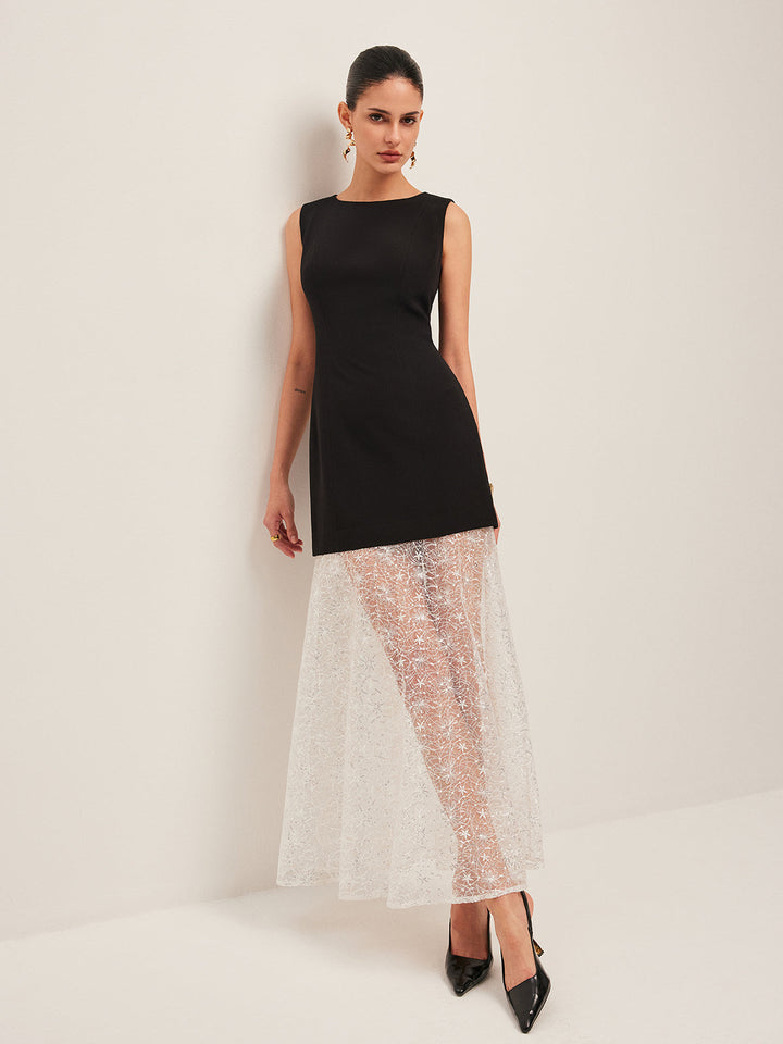 Sheer Lace Panel Sleeveless Dress  Liora Lane Boutique Dresses