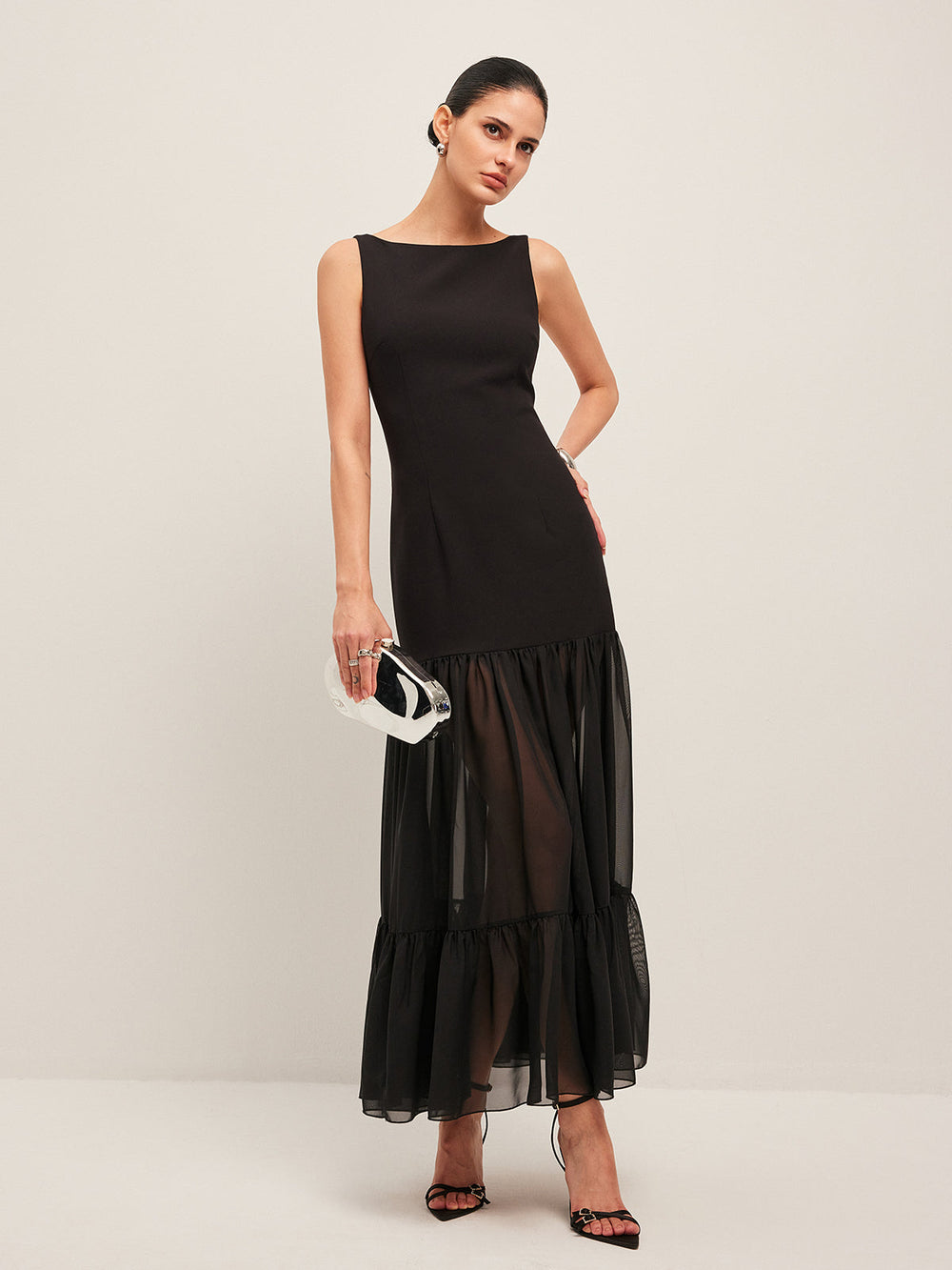Sheer Panel Back-Tie Ruffled Hem Dress  Liora Lane Boutique Dresses