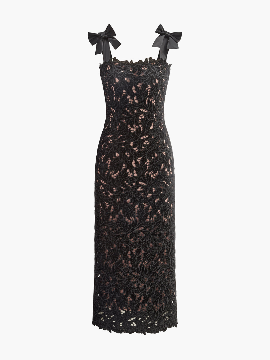 Floral Jacquard  Bow Straps Dress  Liora Lane Boutique Dresses Black / XL 96.00
