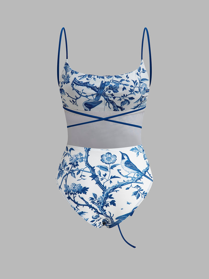 Bird Print Tie-Waist One-Piece Swimsuit  Liora Lane Boutique One-Pieces