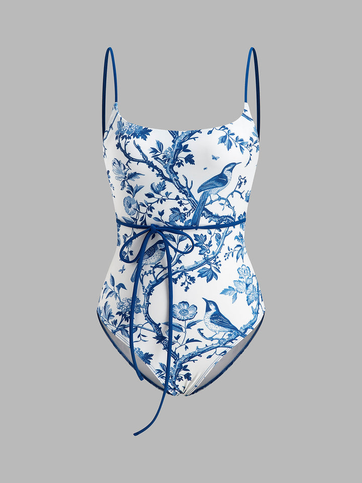 Bird Print Tie-Waist One-Piece Swimsuit  Liora Lane Boutique One-Pieces