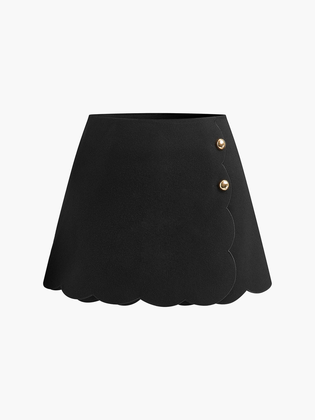 Scalloped Hem Side Button Skort  Liora Lane Boutique Shorts Black / XL 52.00