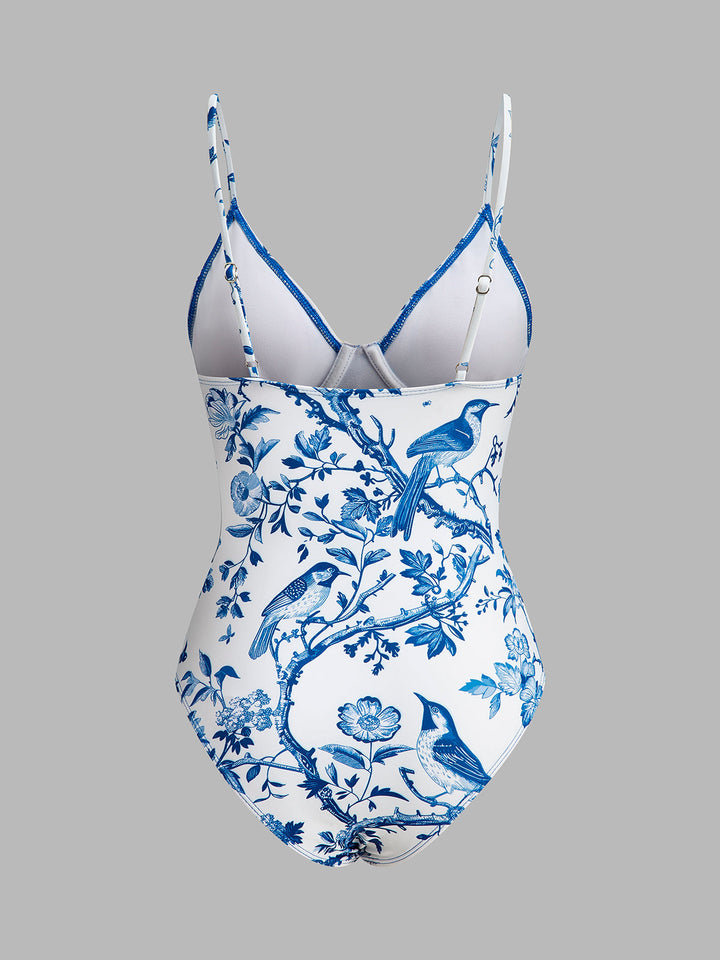 Bird Print V-Neck One-Piece Swimsuit  Liora Lane Boutique Bikini Sets