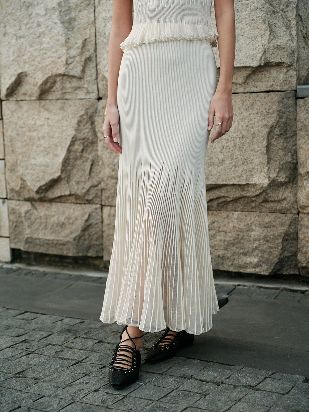 Mesh Panel Pleated Skirt  Liora Lane Boutique Sweater Skirts