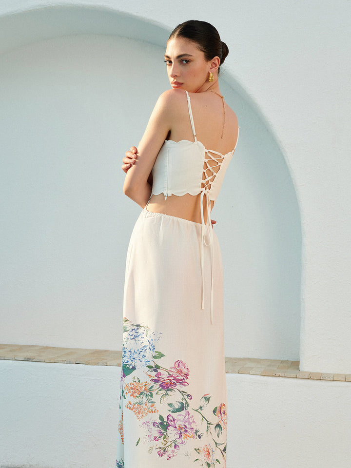 Floral Print Lace-Up Back Sleeveless Dress  Liora Lane Boutique Dresses