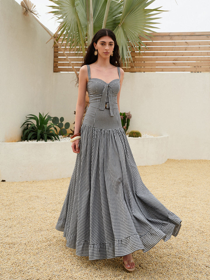 Gingham Belted Sleeveless Dress  Liora Lane Boutique Dresses