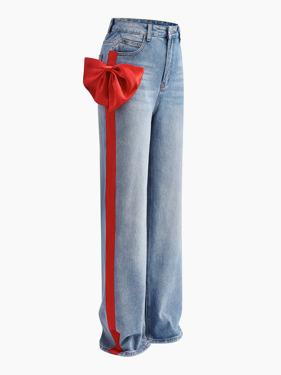 Mid-Waist Bow-Decor Denim Jeans  Liora Lane Boutique Jeans LightBlue / XL 54.00