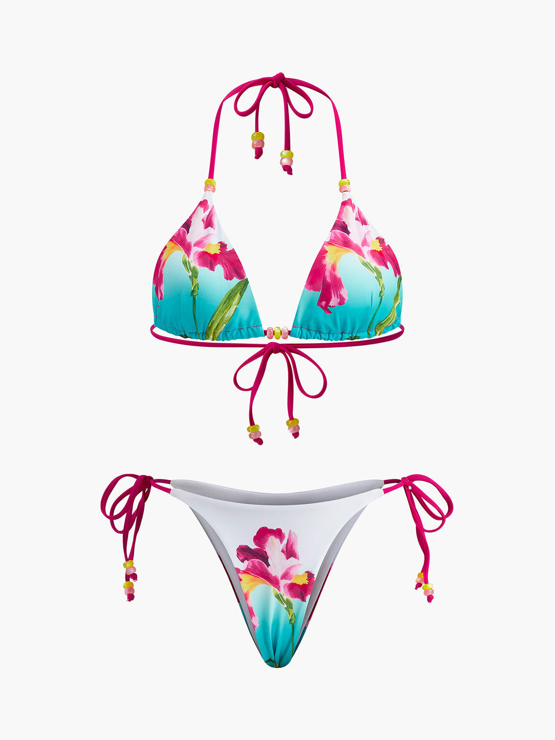Floral Print Beaded Bikini Set  Liora Lane Boutique Bikini Sets Multicolor / L 81.99