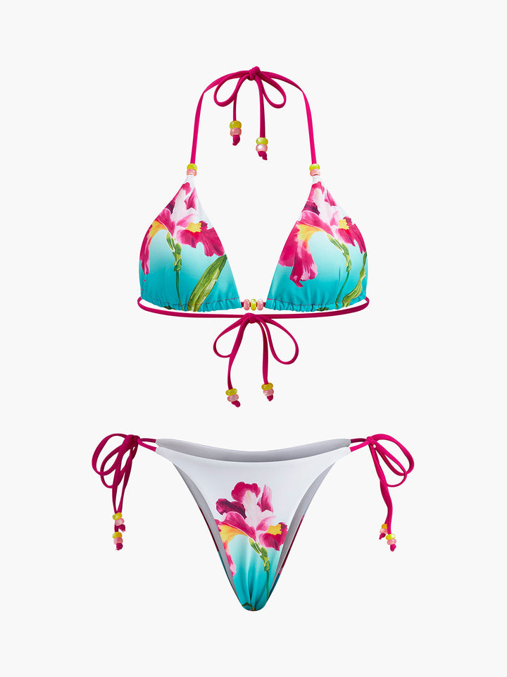Floral Print Beaded Bikini Set  Liora Lane Boutique Bikini Sets Multicolor / L 81.99