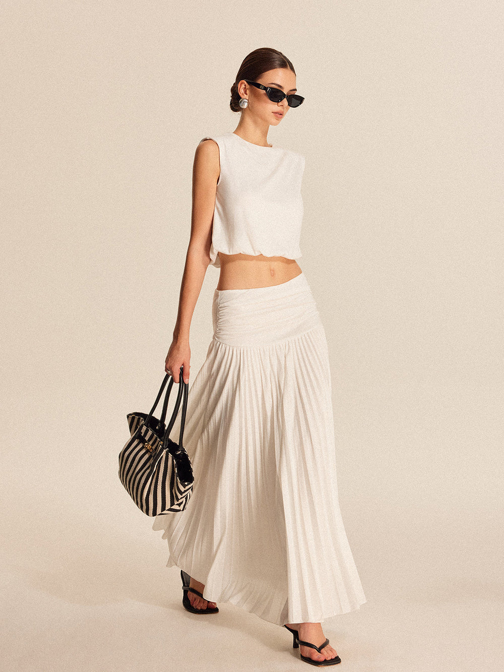 Shoulder-Padded Pleated Skirt Set  Liora Lane Boutique Skirt Sets