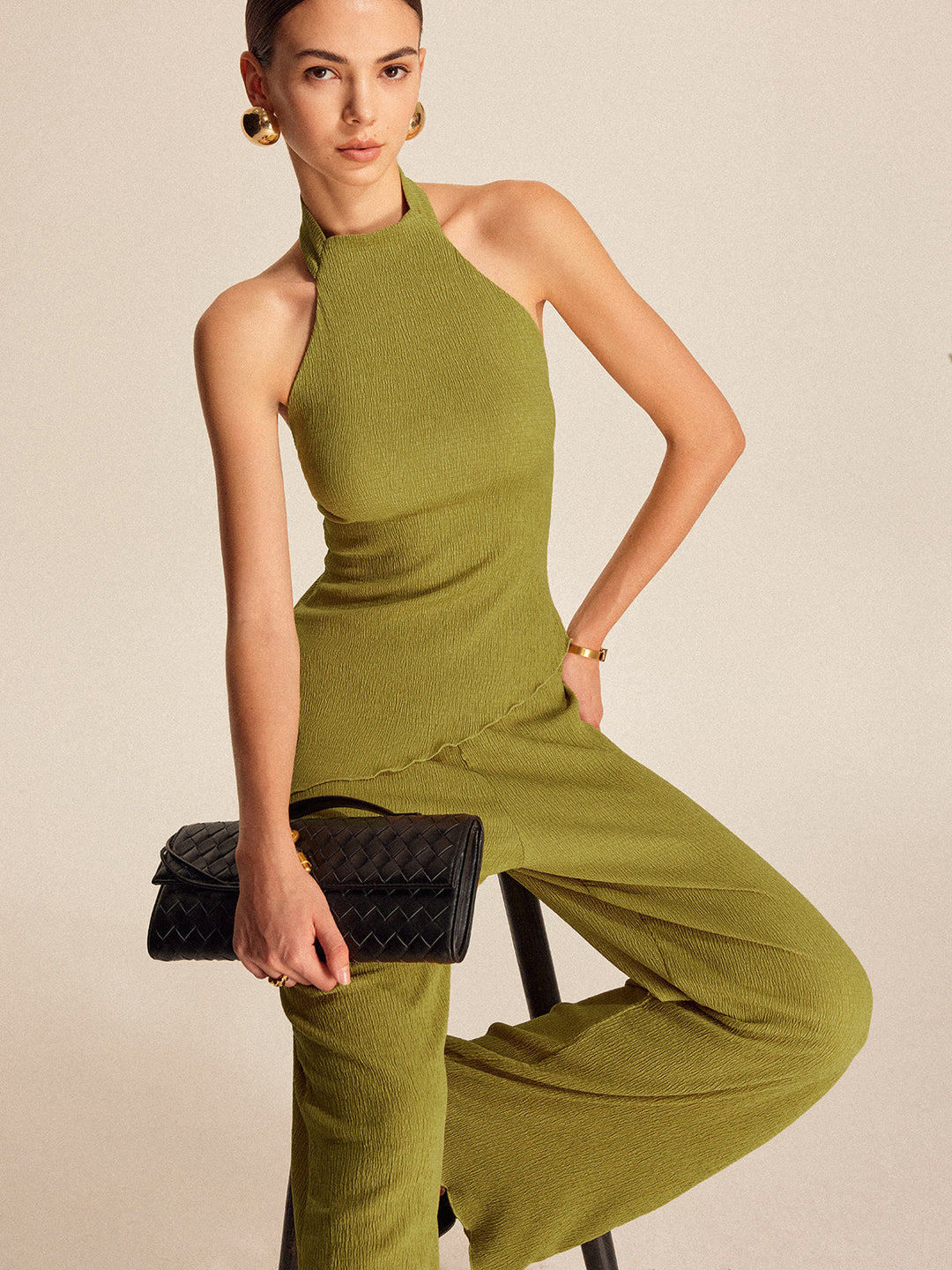 Halter Neck Backless Pants Set  Liora Lane Boutique Pant Sets Green / XL 101.99