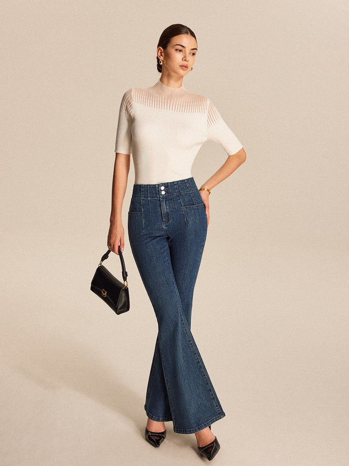 Sheer Ribbed Mock Neck Top  Liora Lane Boutique Sweaters