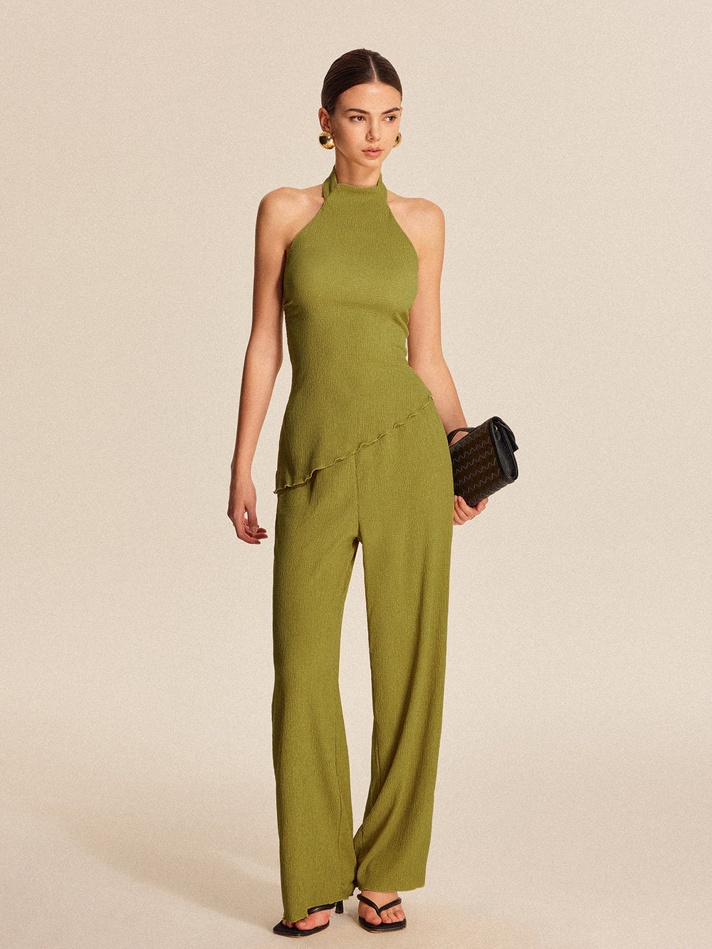Halter Neck Backless Pants Set  Liora Lane Boutique Pant Sets