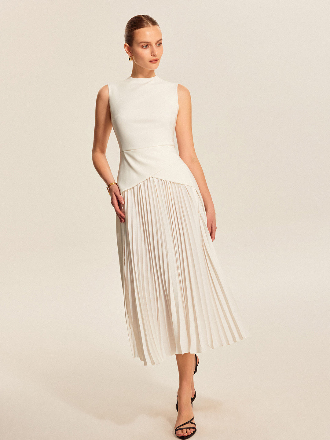 Sleeveless Pleated Dress  Liora Lane Boutique Dresses White / XL 89.99