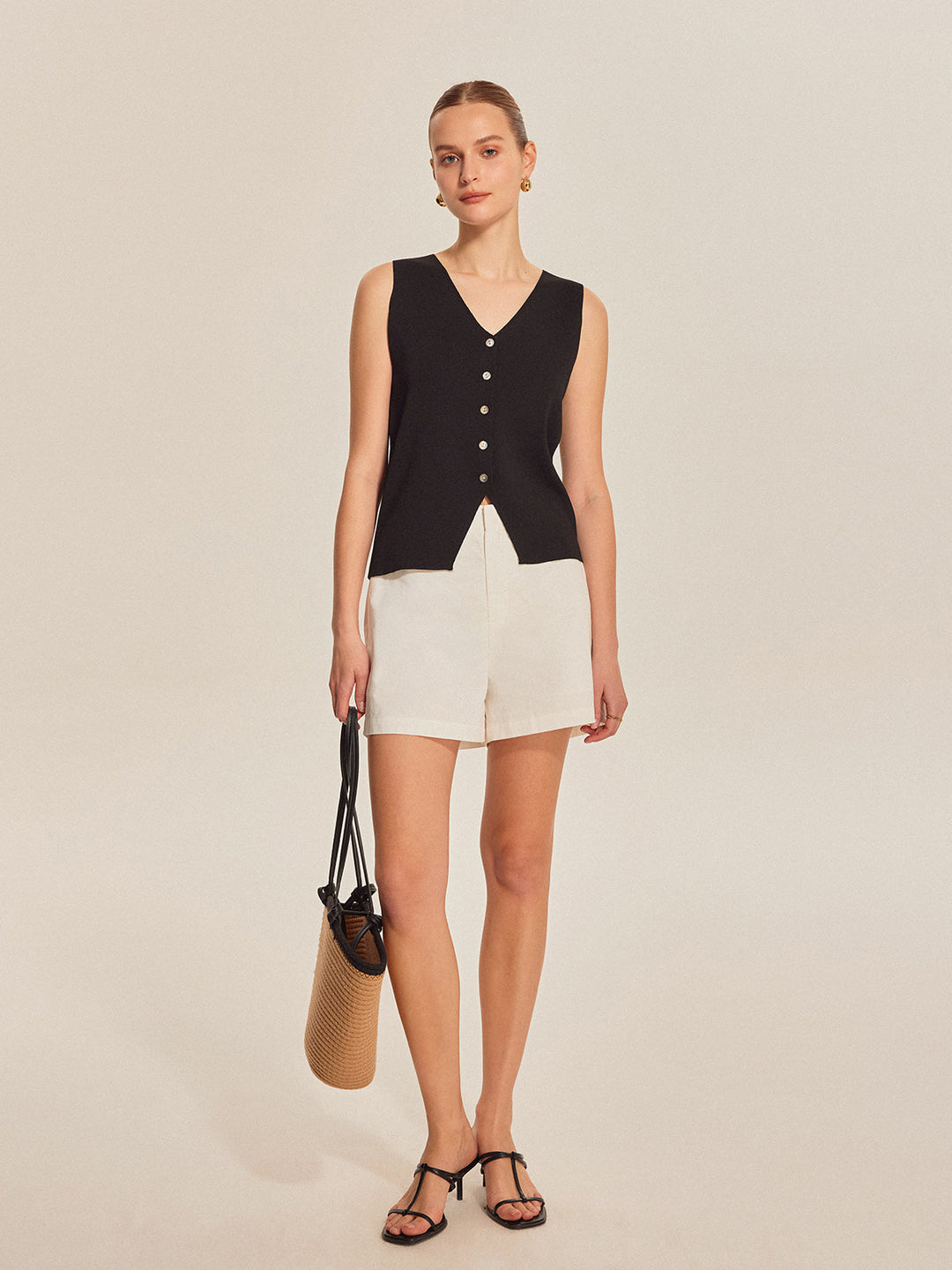 Sleeveless Ribbed Knit Button-Up Top  Liora Lane Boutique Knit Tops