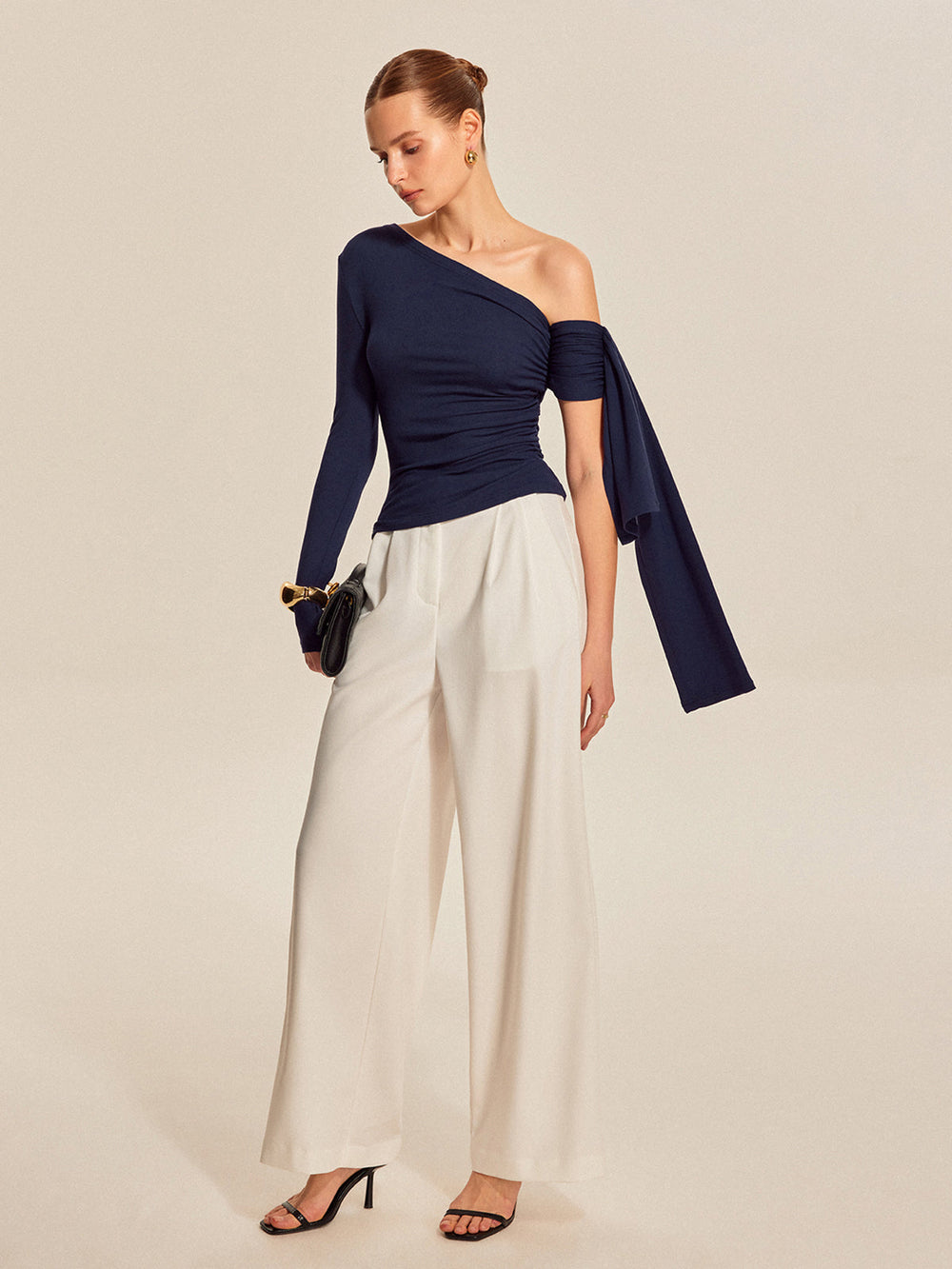 Asymmetrical Draped Sleeve Top  Liora Lane Boutique T-Shirts