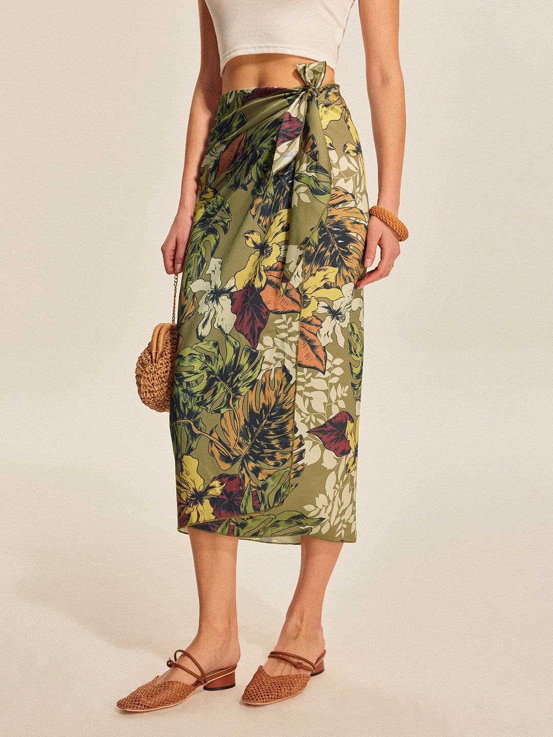Tie Detail Floral Print Wrap Skirt  Liora Lane Boutique Skirts