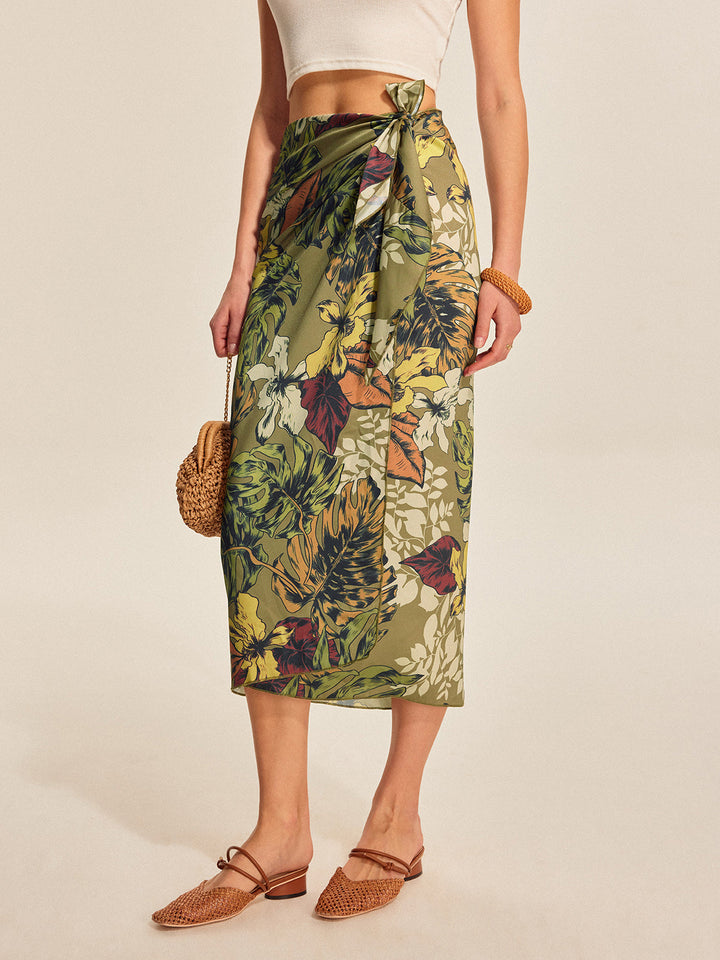 Tie Detail Floral Print Wrap Skirt  Liora Lane Boutique Skirts