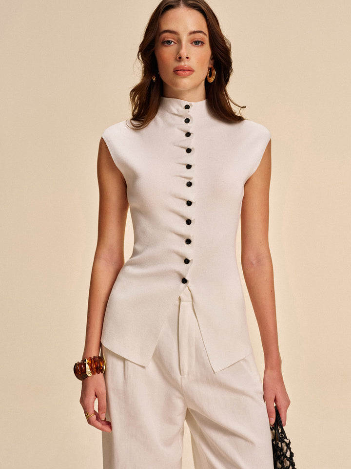 Button-Front Sleeveless Cardigan  Liora Lane Boutique Cardigans White / XL 79.99