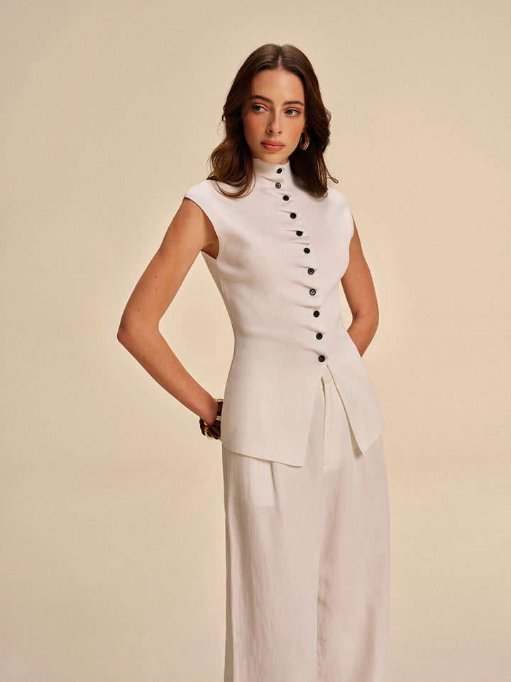 Button-Front Sleeveless Cardigan  Liora Lane Boutique Cardigans