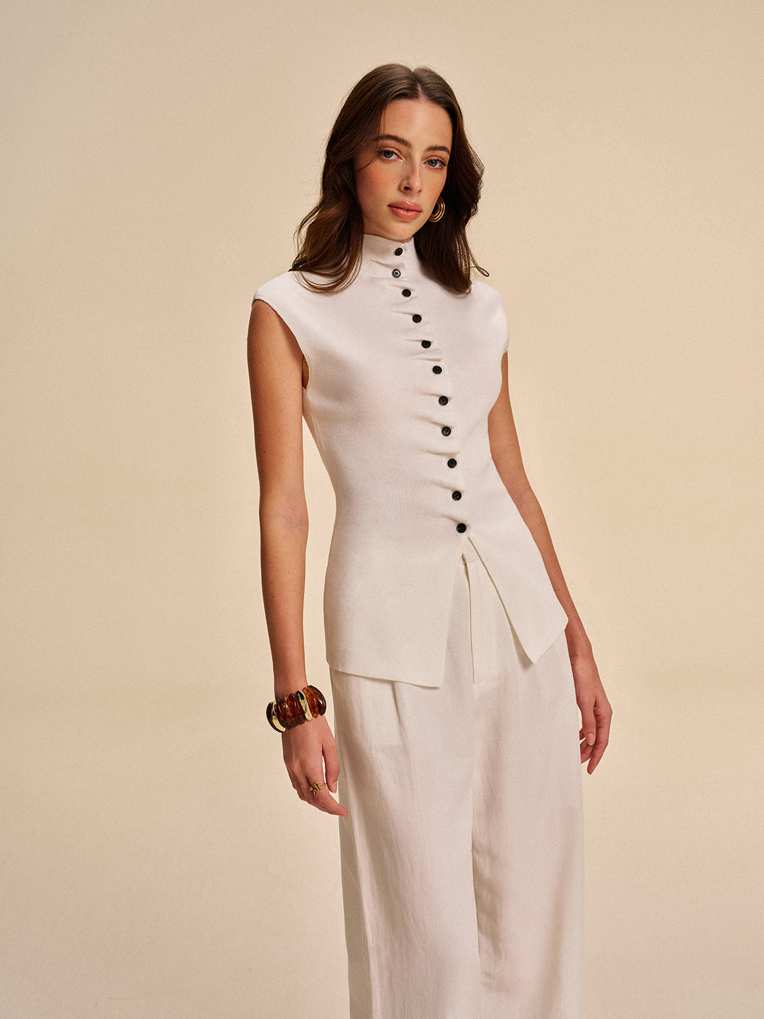 Button-Front Sleeveless Cardigan  Liora Lane Boutique Cardigans