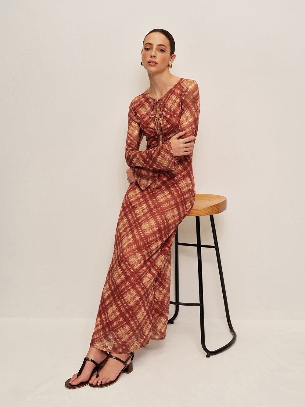 Plaid Tie-Front Long Sleeve Dress  Liora Lane Boutique Dresses