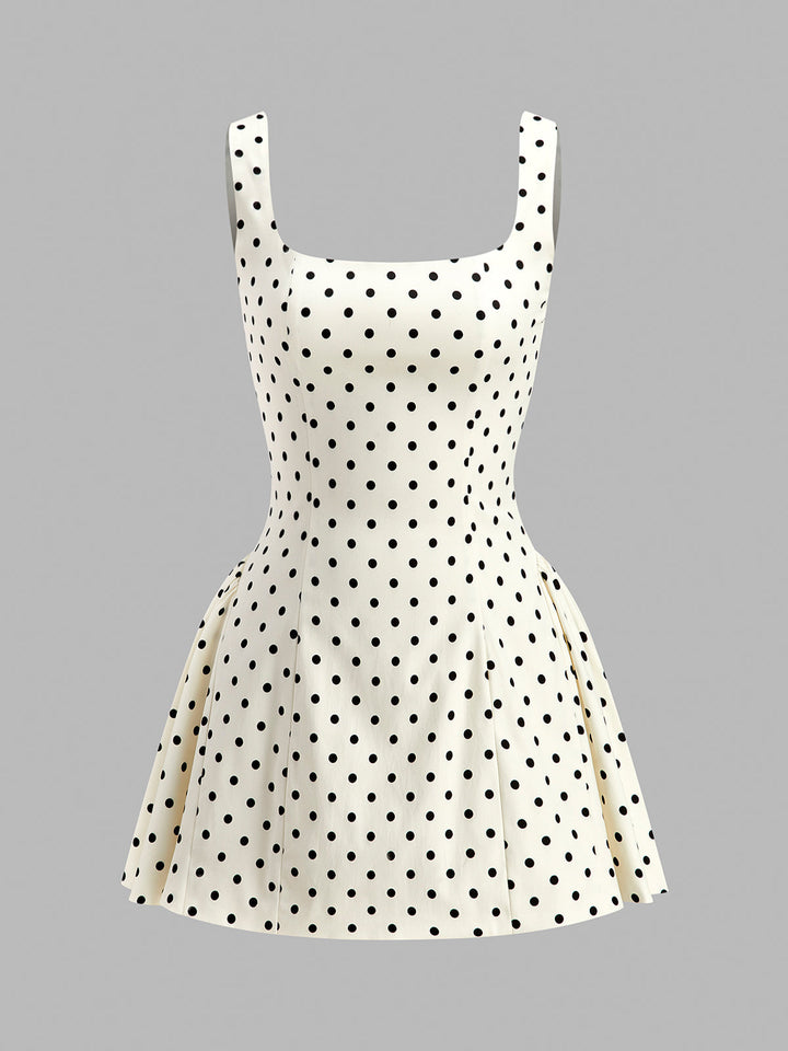 Polka Dot Lace-Up Back Dress  Liora Lane Boutique Dresses Off-White / XL 38.00
