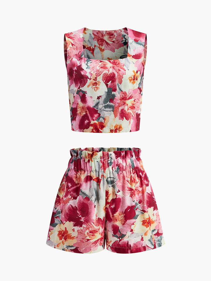 Floral Print Sleeveless Shorts Set  Liora Lane Boutique Short Sets Multicolor / XL 39.00