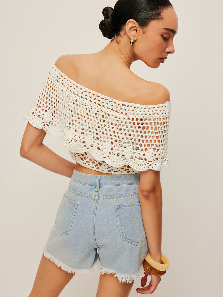 Off-Shoulder Hollow Knit Top  Liora Lane Boutique Knit Tops