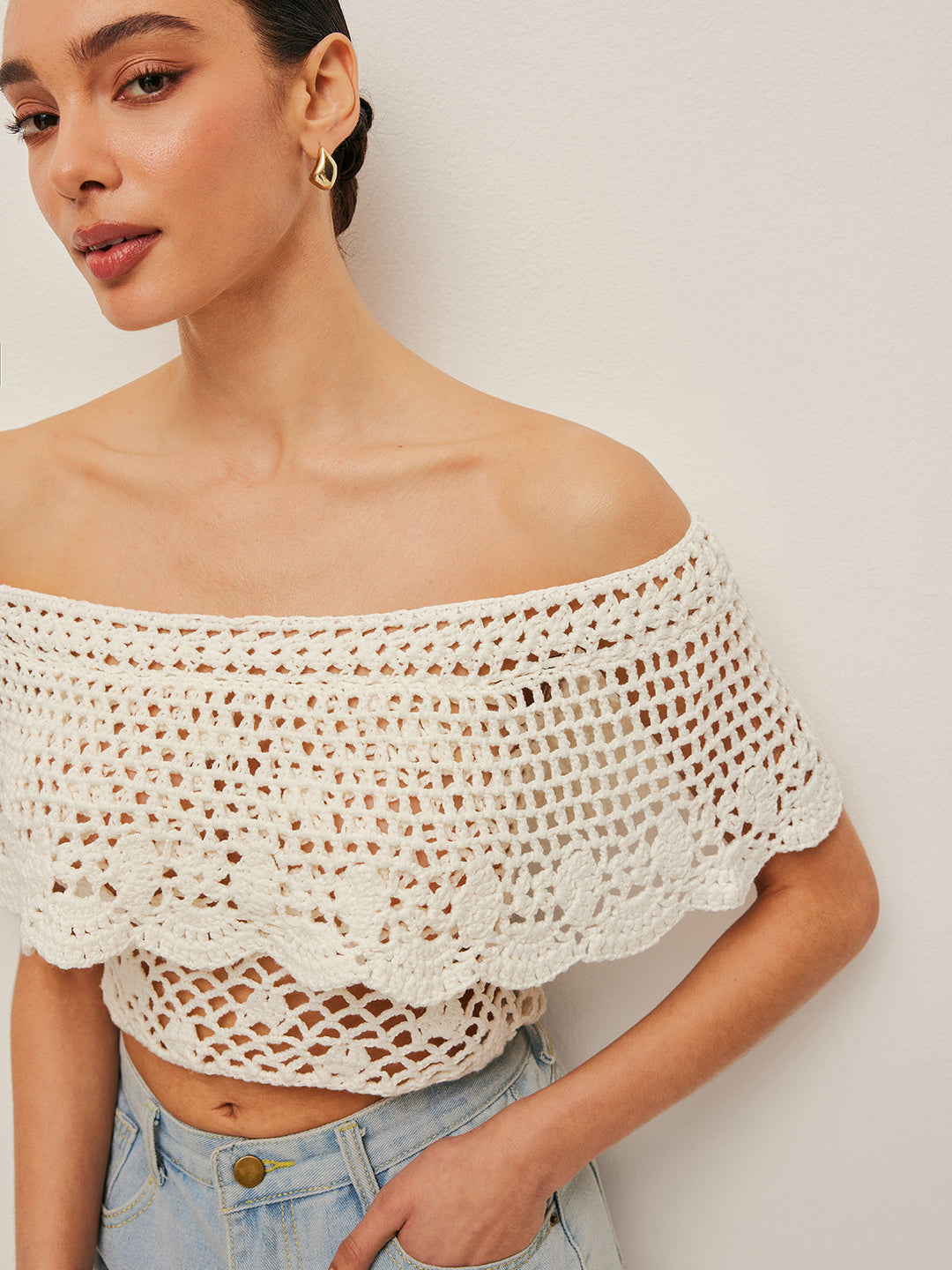Off-Shoulder Hollow Knit Top  Liora Lane Boutique Knit Tops