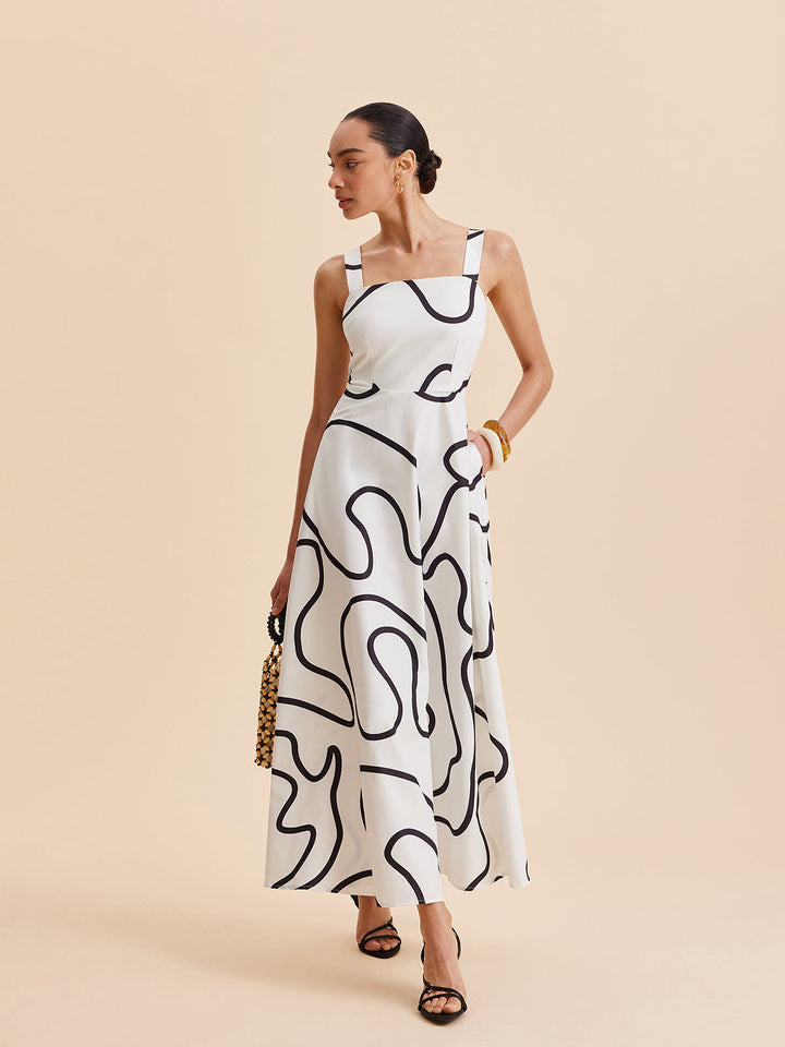 Abstract Line Print Square Strap Dress  Liora Lane Boutique Dresses