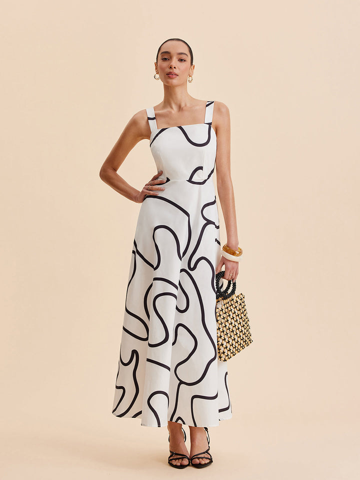 Abstract Line Print Square Strap Dress  Liora Lane Boutique Dresses