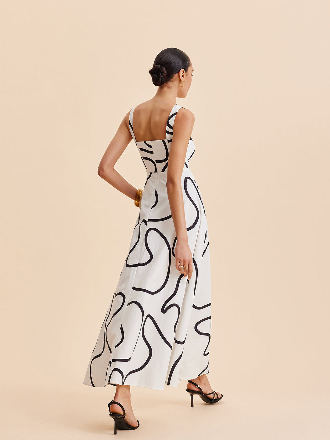 Abstract Line Print Square Strap Dress  Liora Lane Boutique Dresses