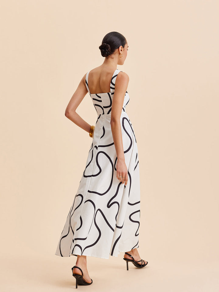 Abstract Line Print Square Strap Dress  Liora Lane Boutique Dresses