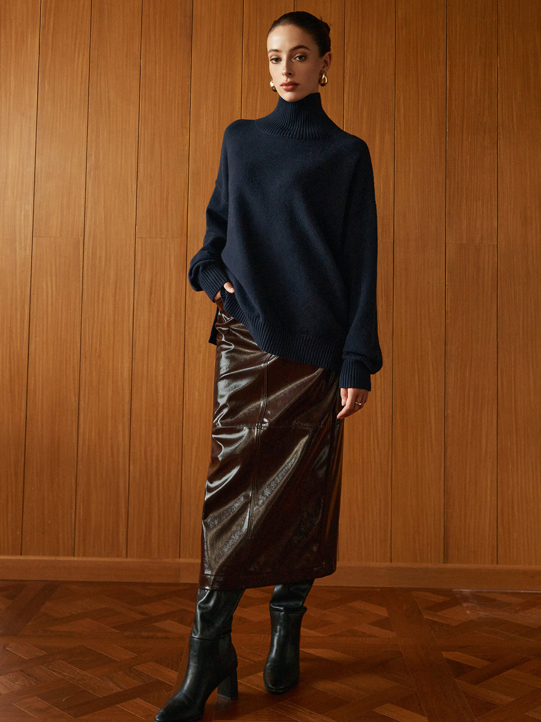 Versatile Plain Turtleneck Sweater  Liora Lane Boutique Sweaters