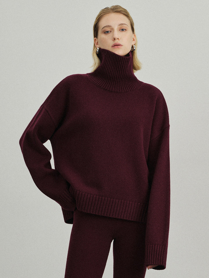 Versatile Plain Turtleneck Sweater  Liora Lane Boutique Sweaters Burgundy / XL 144.99