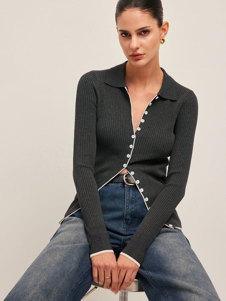 Ribbed Button-Front Cropped Cardigan  Liora Lane Boutique Cardigans