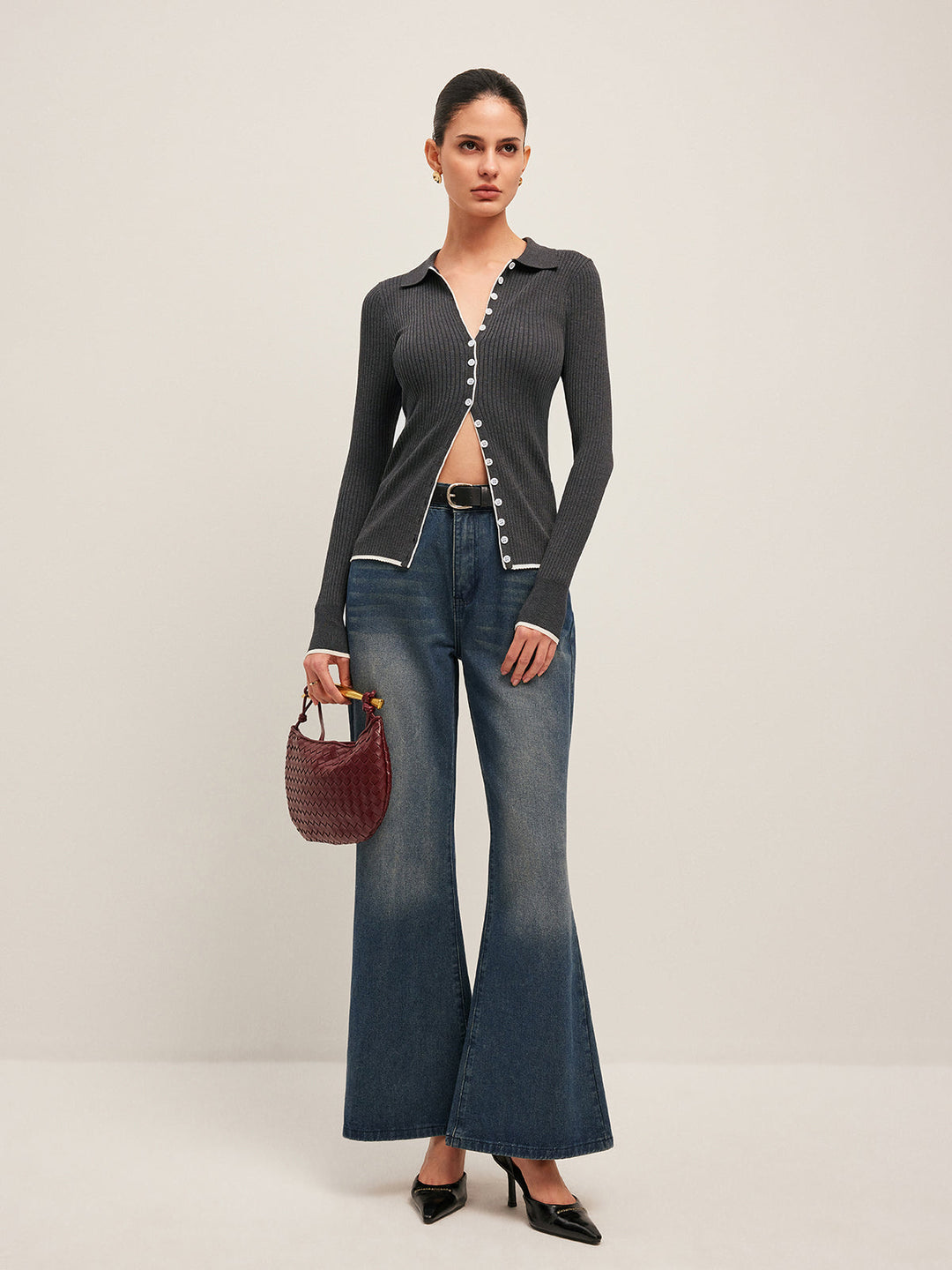 Ribbed Button-Front Cropped Cardigan  Liora Lane Boutique Cardigans