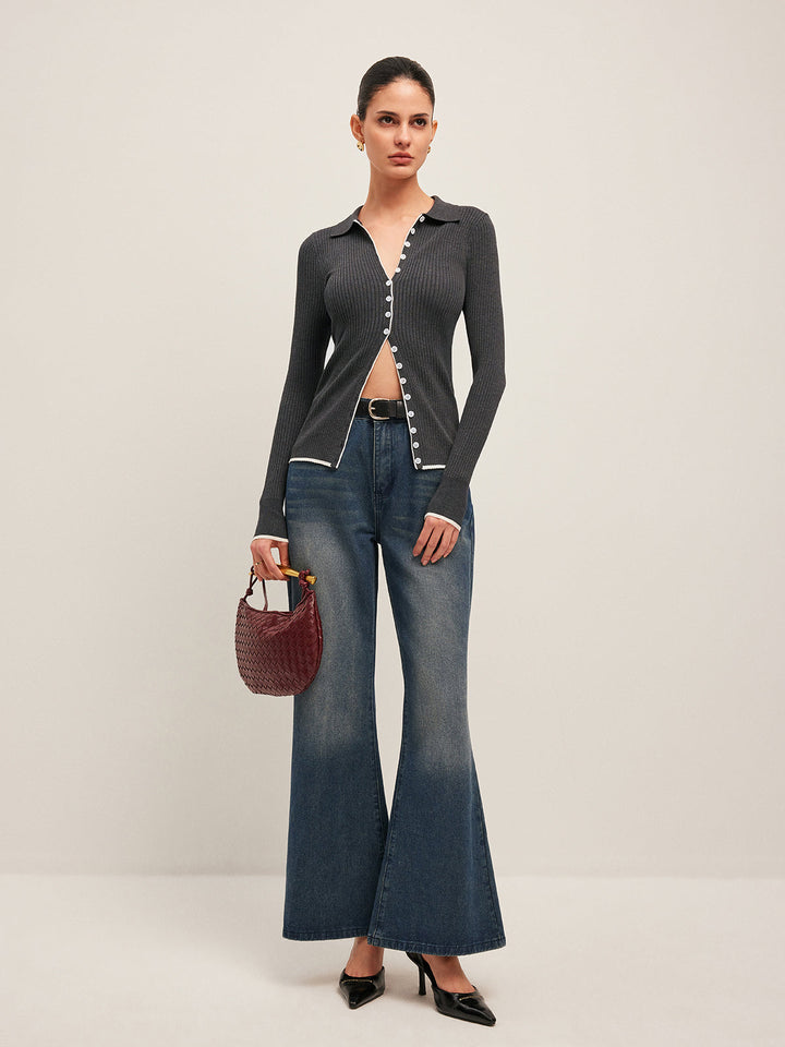 Ribbed Button-Front Cropped Cardigan  Liora Lane Boutique Cardigans