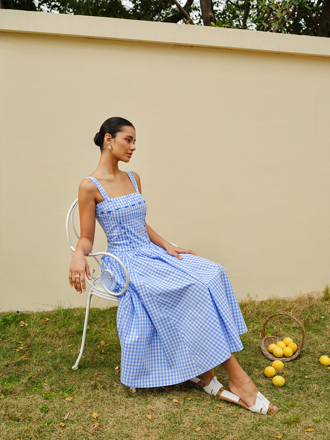 Lace-Up Checkerboard Corset Dress  Liora Lane Boutique Dresses Blue / XL 94.99