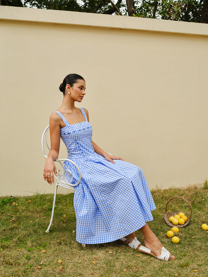 Lace-Up Checkerboard Corset Dress  Liora Lane Boutique Dresses Blue / XL 94.99