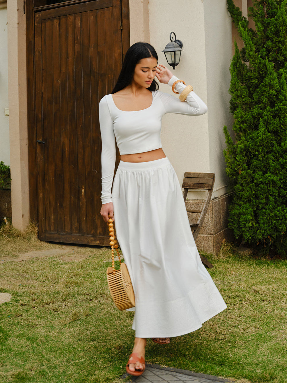 Scoop Neck Long Sleeve Crop Top  Liora Lane Boutique T-Shirts