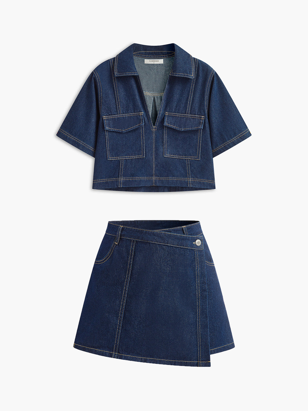 Denim Pocket Detail Shorts Set  Liora Lane Boutique Short Sets Navy / XL 68.00