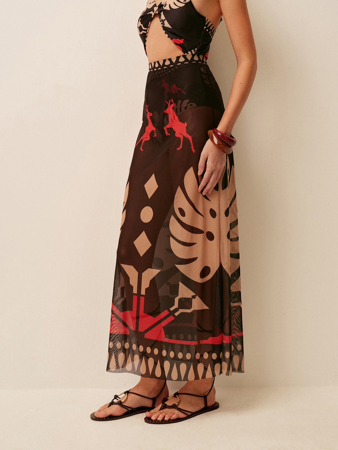 Sheer Printed Sarong Skirt  Liora Lane Boutique Kimonos & Cover Ups Multicolor / XL 81.99