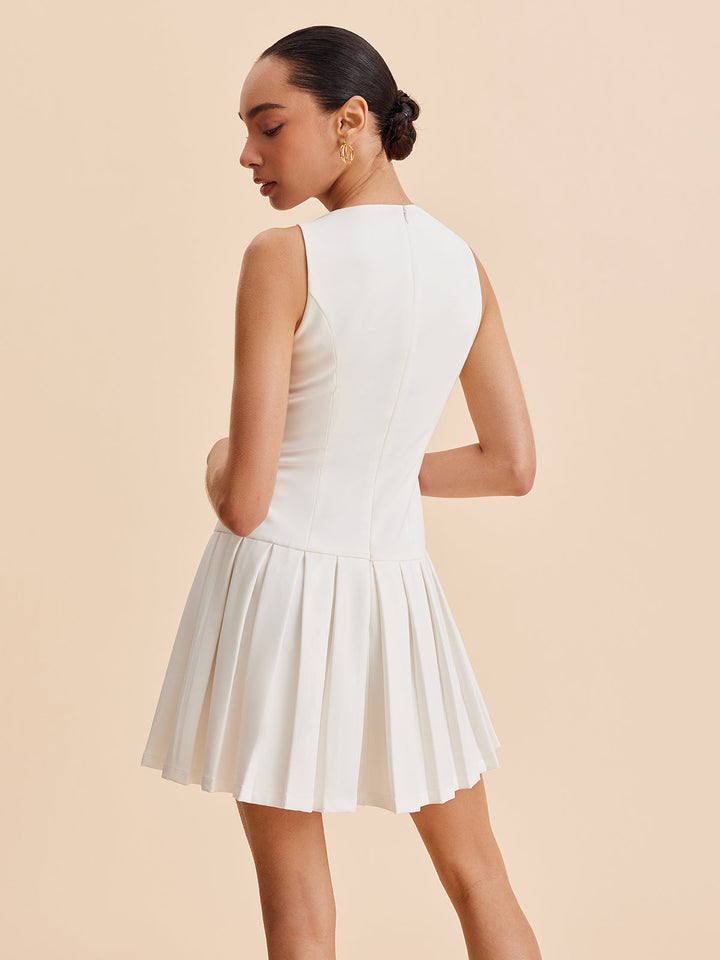 Metal-Button Pleated Tank Dress  Liora Lane Boutique Dresses