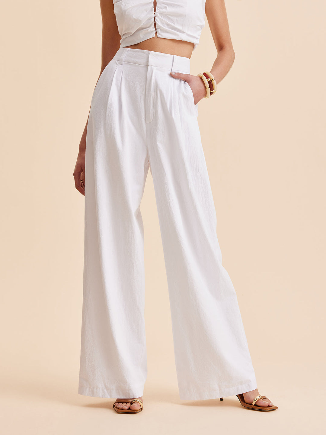 Cotton Mid-Waist Wide-Leg Pants With Pockets  Liora Lane Boutique Pants
