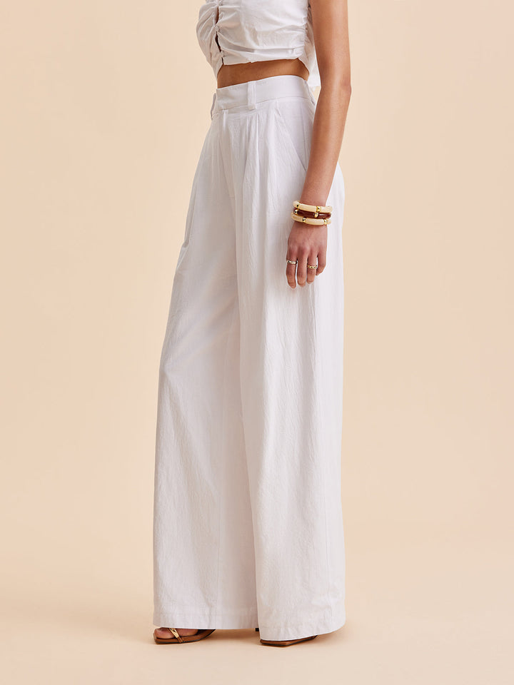 Cotton Mid-Waist Wide-Leg Pants With Pockets  Liora Lane Boutique Pants