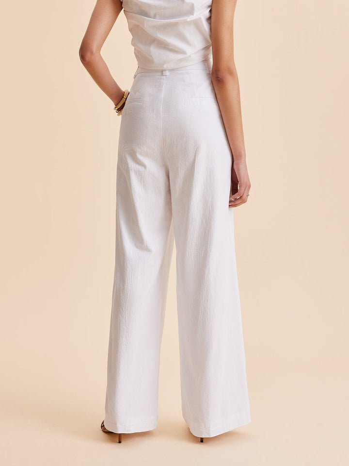 Cotton Mid-Waist Wide-Leg Pants With Pockets  Liora Lane Boutique Pants