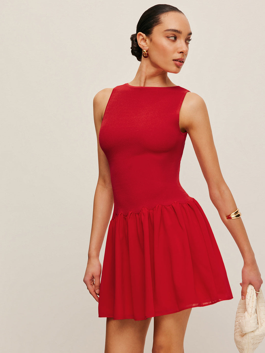 Sleeveless Knit Chiffon Dress  Liora Lane Boutique Sweater Dresses Red / XL 127.99